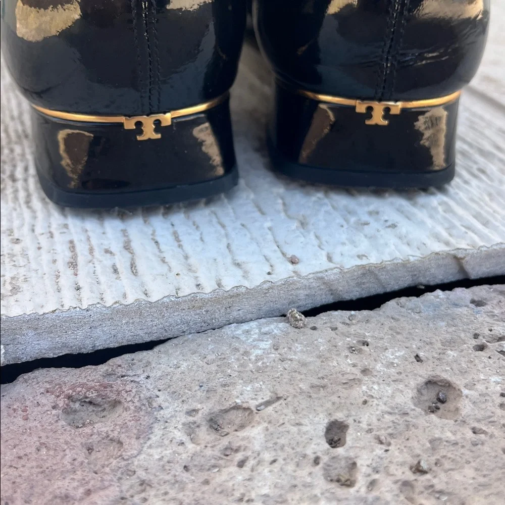 Tory Burch Black Patent Leather Ankle Boots Heels Size 9.5 $398